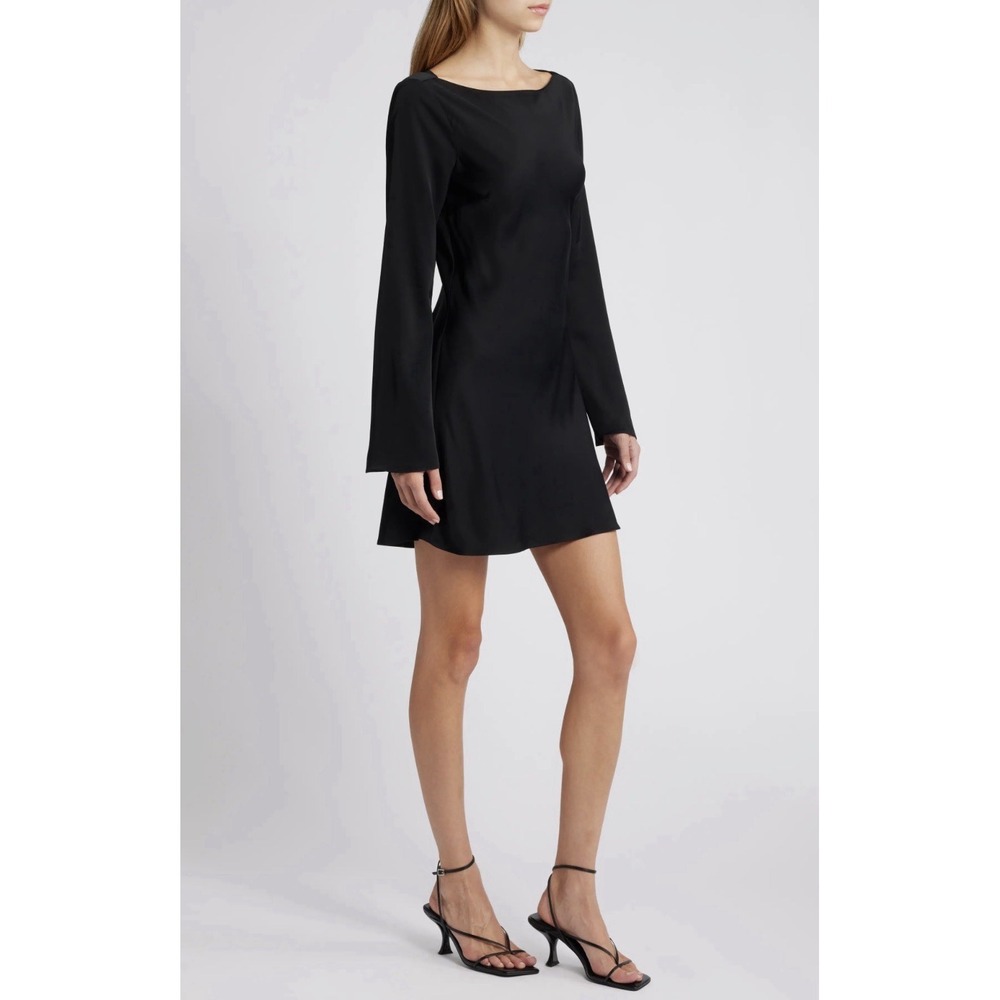 French Connection Ennis Long Sleeve Satin Mini Dress Size 10 Black NWT